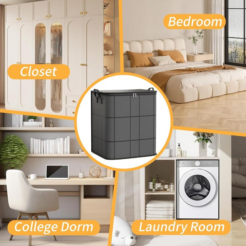 Collapsible Clothes Storage Bags 3 Pack Large Closet Organizer Bins with Reinforced Handles Sturdy Zippers for Clothing Blankets Comforters Under Bed Storage