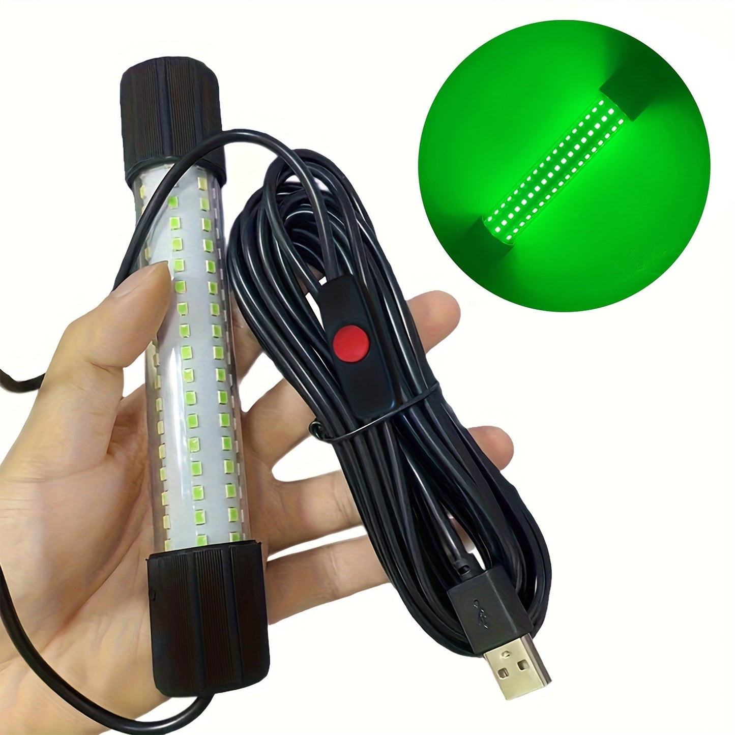 USB 126 LED Underwater Fishing Light with 5M Cord – Night Fish Attractor for Boat, Dock & Ice Fishing, Green & White Light Options, USB Powered Fish Finder Lamp
