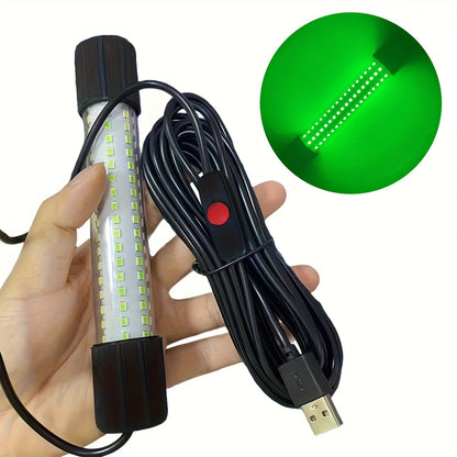 USB 126 LED Underwater Fishing Light with 5M Cord – Night Fish Attractor for Boat, Dock & Ice Fishing, Green & White Light Options, USB Powered Fish Finder Lamp