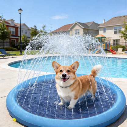 Portable Dog Splash Pad & Bathtub Mat – Ultra-Thick 0.6mm Non-Slip Foldable Pet Pool, Summer Outdoor Sprinkler Cooling Water Play Mat for Small Dogs, Puppies & Cats