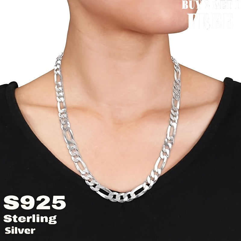 925 Sterling Silver Figaro Chain Necklace for Men & Women – 8mm Wide Bold Retro Minimalist Unisex Chain, 6.25g, Available in 20in & 24in Lengths, Gift Box Included, Birthday Anniversary Father's Day Jewelry Gift