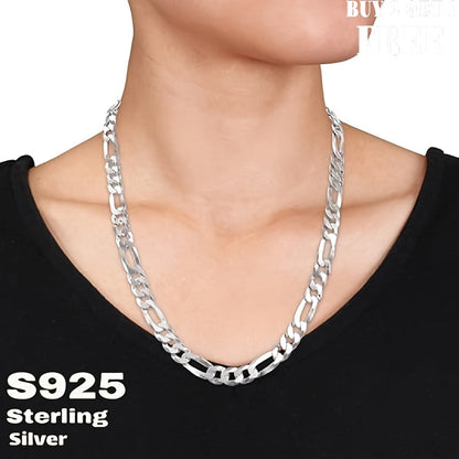 925 Sterling Silver Figaro Chain Necklace for Men & Women – 8mm Wide Bold Retro Minimalist Unisex Chain, 6.25g, Available in 20in & 24in Lengths, Gift Box Included, Birthday Anniversary Father's Day Jewelry Gift