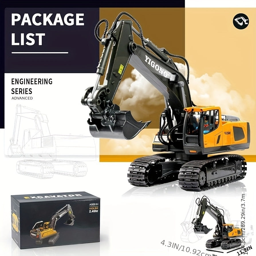 Remote Control Excavator Toy Set with Metal Shovel LED Lights 1200mAh Battery RC Construction Truck Bulldozer Dump Truck Loader Combo for Boys Ages 6 and Up Birthday Christmas Gift