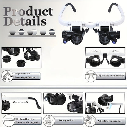 Head-Mounted Magnifying Glass with LED Light Hands-Free 8X 15X 23X Foldable Dual Head – Wearable Magnifier for Jewelry Making, Electronics Repair, Crafts, Reading & Precision Work