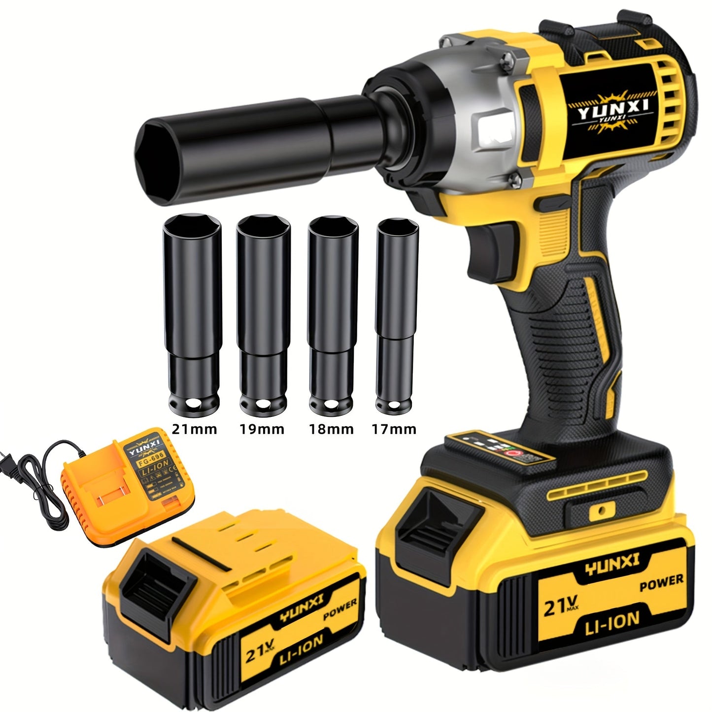 21V Brushless Cordless Impact Wrench & Drill Set – 4000mAh Li-ion Battery, Toolbox, Charger & Socket Accessories for Automotive, Home & Industrial Use