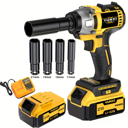 21V Brushless Cordless Impact Wrench & Drill Set – 4000mAh Li-ion Battery, Toolbox, Charger & Socket Accessories for Automotive, Home & Industrial Use