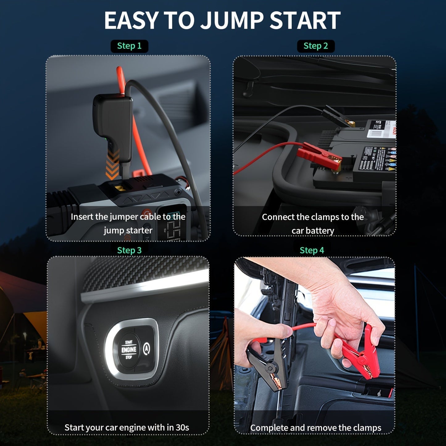 6000A/9000A Portable Jump Starter with 150 PSI Air Compressor – 7-in-1 Jump Box with Digital Tire Inflator & Battery Pack for Gas (10L) & Diesel (9.0L) Engines, Car Jumper Starter with USB Ports