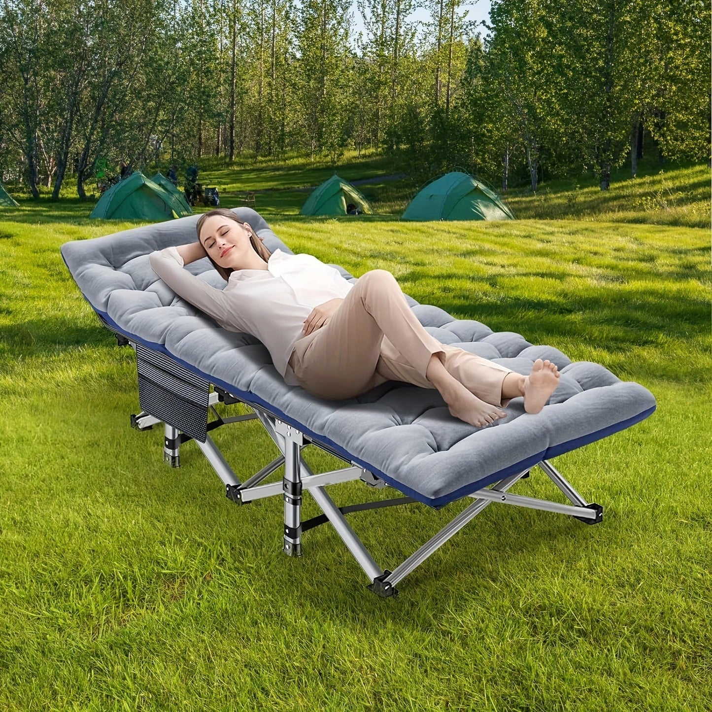 75" Heavy Duty Folding Camping Cot - Portable Folding Guest Bed with Carry Bag & Optional Mattress, Extra Long Sleeping Cot for Adults, Camping, Hiking, Hunting, Home Guest Room, Emergency Use