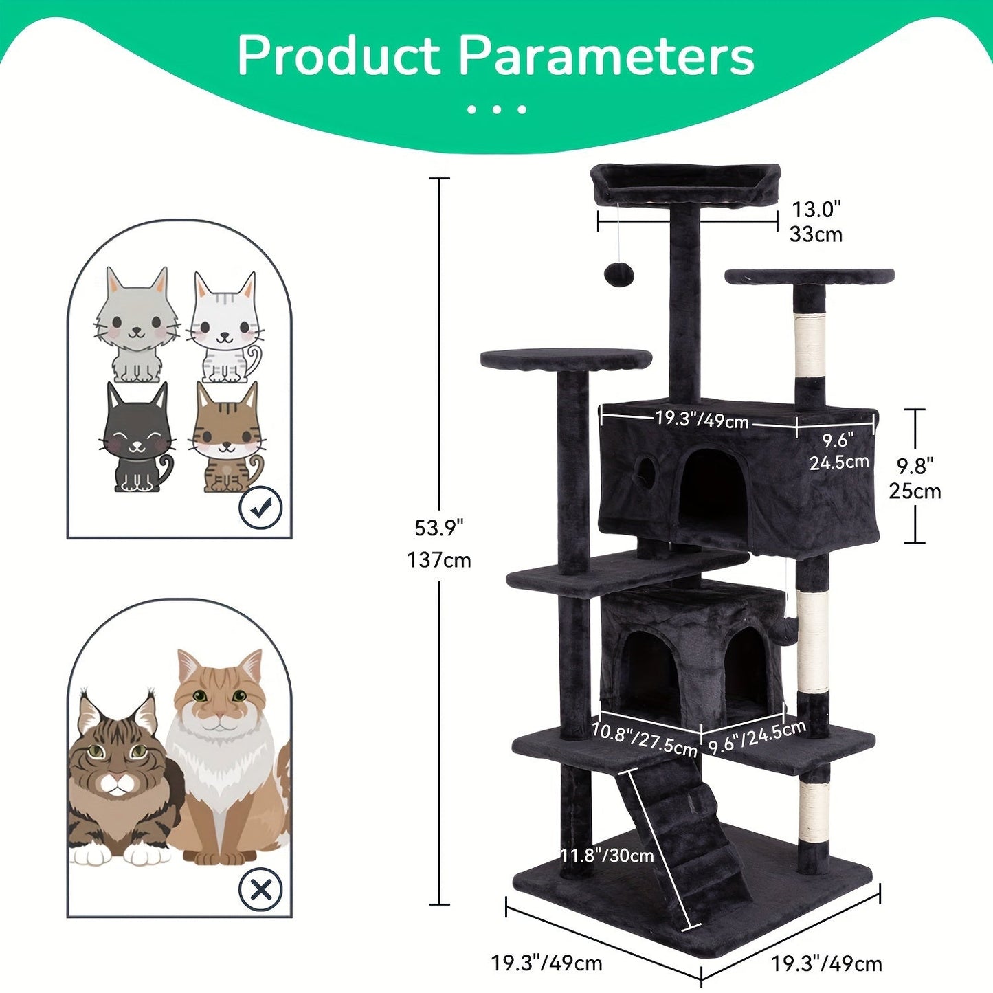 Multi-Level Cat Tree Tower with Scratching Post – Indoor Kitten Activity Center Playhouse, Easy to Assemble, Available in 22"/54"/60"/70" Heights & 7 Colors, Perfect Cat Gift