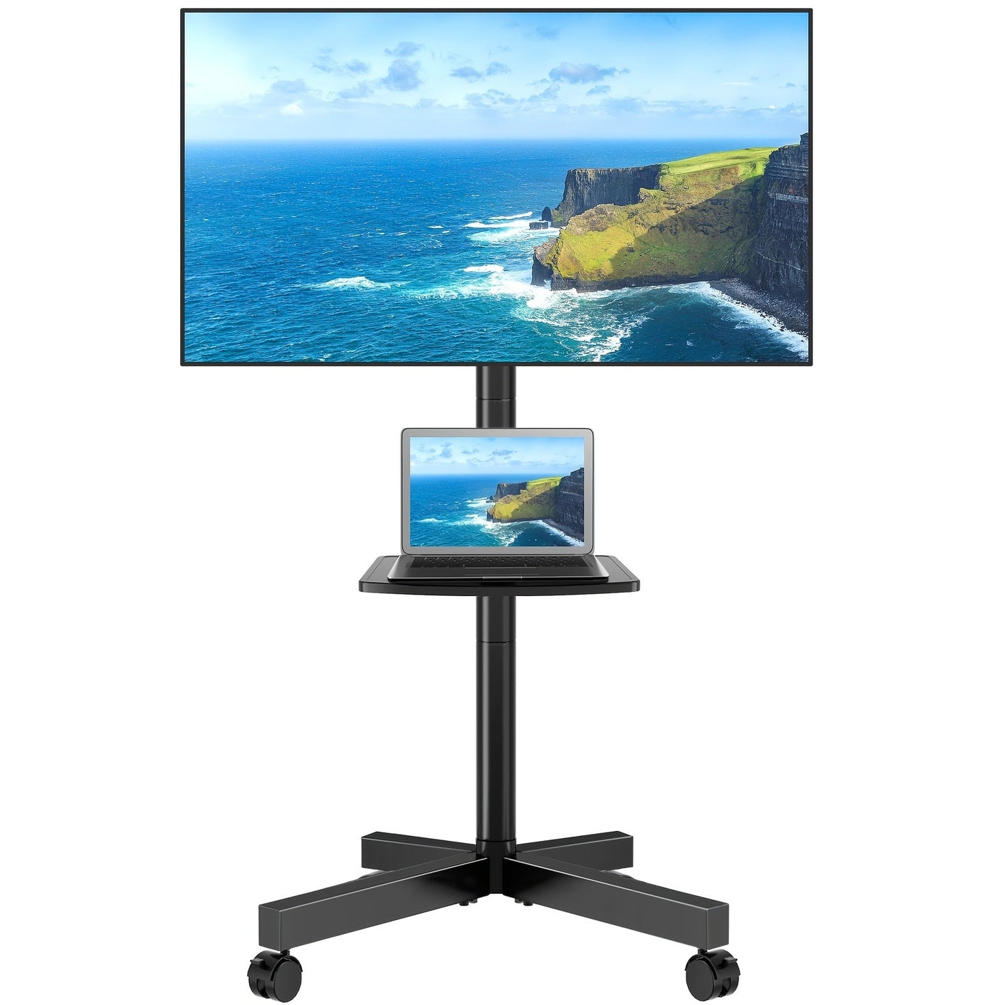Rolling TV Stand Cart on Wheels for 23–60 Inch TVs – Height Adjustable, 88lb Capacity, VESA 400x400, Media Shelf, 360° Locking Wheels, No Wall Drilling, Mobile TV Mount