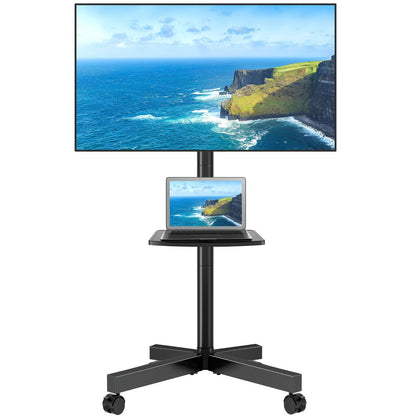 Rolling TV Stand Cart on Wheels for 23–60 Inch TVs – Height Adjustable, 88lb Capacity, VESA 400x400, Media Shelf, 360° Locking Wheels, No Wall Drilling, Mobile TV Mount