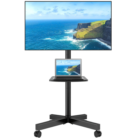 Rolling TV Stand Cart on Wheels for 23–60 Inch TVs – Height Adjustable, 88lb Capacity, VESA 400x400, Media Shelf, 360° Locking Wheels, No Wall Drilling, Mobile TV Mount