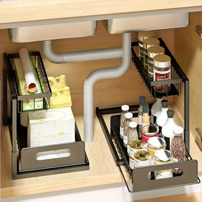 Under Sink Organizer with Sliding Pull-Out Shelf – Two-Level Metal Cabinet Storage Rack for Kitchen, Bathroom, Pantry & Closet, Space-Saving Under Sink Cabinet Organizer, Available in 1-Pack & 2-Pack