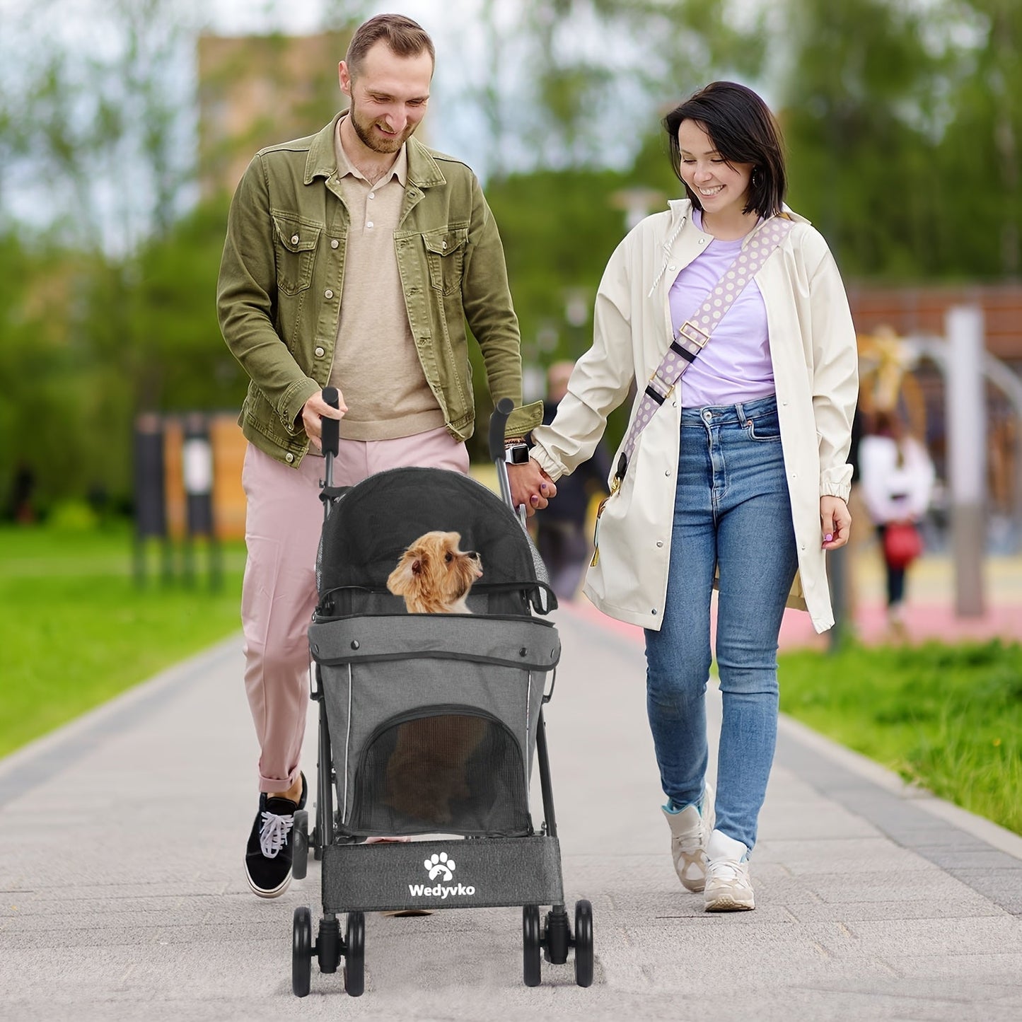 Portable Pet Stroller for Small Dogs & Cats – Foldable Travel Dog Stroller up to 33 lbs, Breathable Canopy, Smooth Wheels & Storage Basket, Ideal for Walks, Trips & Outdoor Adventures