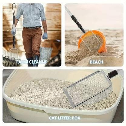 Stainless Steel Retractable Beach Sifter Scoop with Telescoping Handle – No-Bend Shell Collecting, Treasure Hunting & Beach Combing Tool | Also Works as Cat Litter Scoop (1 or 2 Pack)