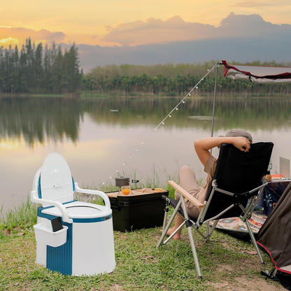 Portable Camping Toilet with Backrest & Handrails – 5 Gallon Detachable Bucket 350 lb Capacity Lightweight Commode for RV Boat Travel Camping