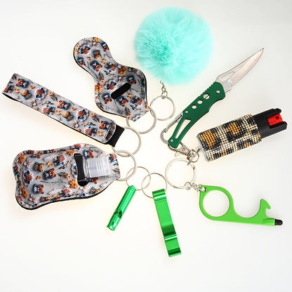 Women's Personal Safety Keychain Set with Whistle Pocket Knife and Spray Compact Self Defense Accessories for Daily Outings Holiday Birthday Gift 6 Colors