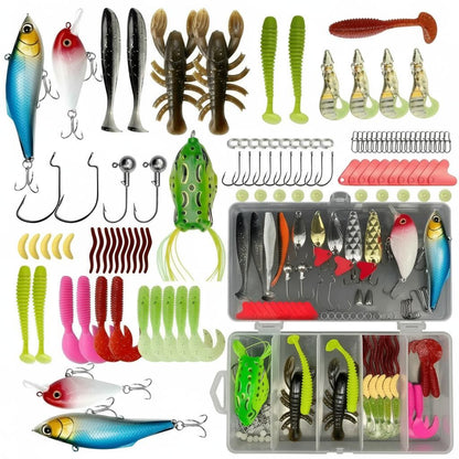 133 Piece Fishing Tackle Kit with Spinner Baits, Wobblers, Lead Jigs, Sinkers, Hooks & Tackle Box – Complete Freshwater Beginner Fishing Set for Bass, Trout & Panfish