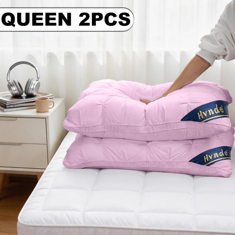 2 Pack Luxury Hotel Quality Bed Pillows Cooling Deep Sleep Neck Support Non-Collapse Hypoallergenic Polyester Fill for All Seasons Queen King Size in White Gray Pink Soft Texture Sleeping Pillow Gift