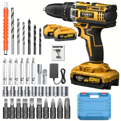 21V Brushless Cordless Impact Wrench & Drill Set – 4000mAh Li-ion Battery, Toolbox, Charger & Socket Accessories for Automotive, Home & Industrial Use