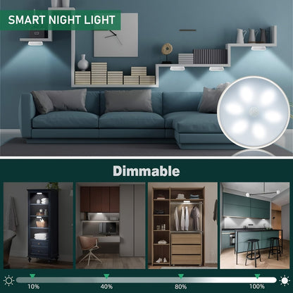 LED Motion Sensor Night Lights USB Rechargeable Wireless Dual Mode Adjustable Brightness Magnetic Mount – Under Cabinet Kitchen Hallway Stairs Closet 6 or 12 Pack