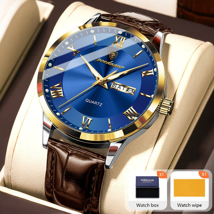 POEDAGAR Men's Quartz Watch Waterproof Luminous Dial Calendar Week Display – Casual Sports Analog Wristwatch Alloy Case 11 Colors Silver Gold Black Blue Gift for Men