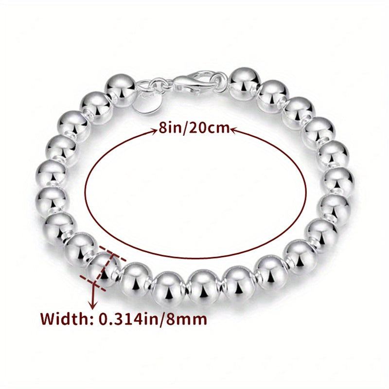 S925 Sterling Silver Beaded Bracelet Set for Women 3pcs – Handcrafted Stackable Round Bead Bracelets, Minimalist Daily Wear & Valentine’s Day Gift, Total Weight 15.68g