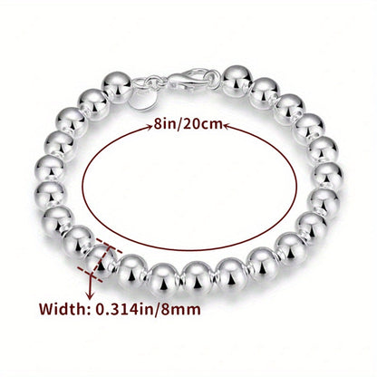 S925 Sterling Silver Beaded Bracelet Set for Women 3pcs – Handcrafted Stackable Round Bead Bracelets, Minimalist Daily Wear & Valentine’s Day Gift, Total Weight 15.68g