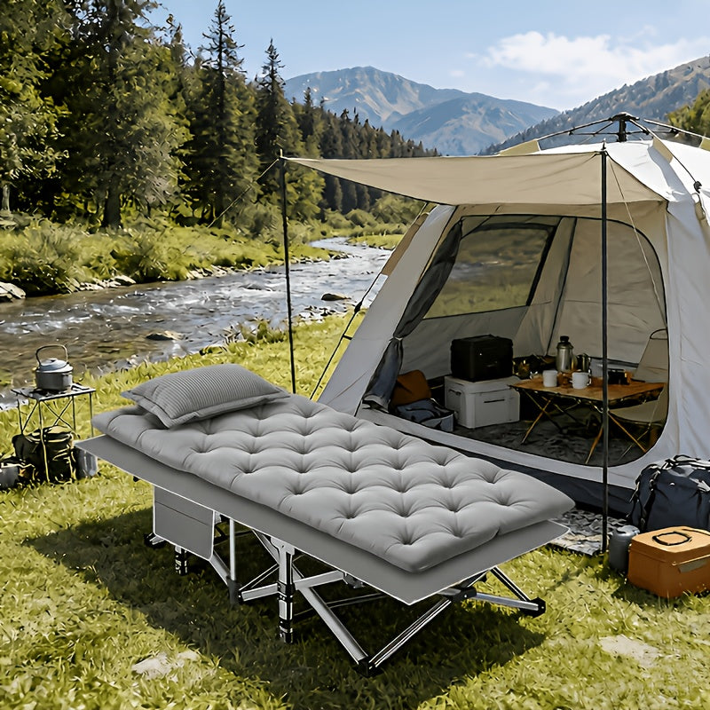 Portable Folding Camping Cot for Adults - Double Layer Oxford Fabric, Heavy Duty 500/600/700 LBS, Foldable Outdoor Camping Bed with Carrying Case for Beach, Nap, Travel, Black & Gray