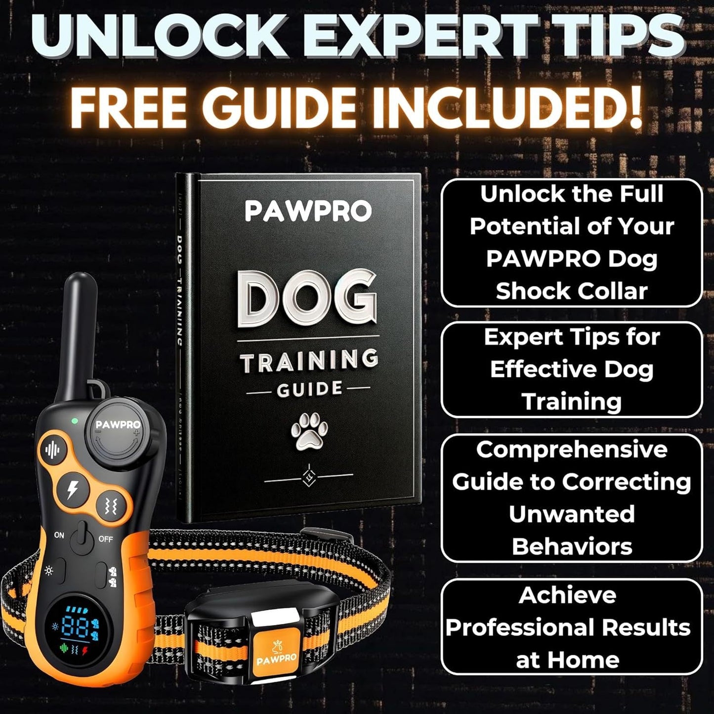 Dog Training Collar with Remote 4-Mile Range – 124 Adjustable Levels 4 Modes Beep Vibration Shock Night-Light Rechargeable E-Collar for Dogs 5–135 lbs with Training Guide