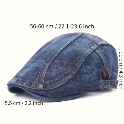 Washed Denim Beret Hat for Men & Women – Adjustable Vintage Newsboy Cap, Unisex Artist Hat for Spring & Summer – Perfect Match for Jeans & Casual Outfits