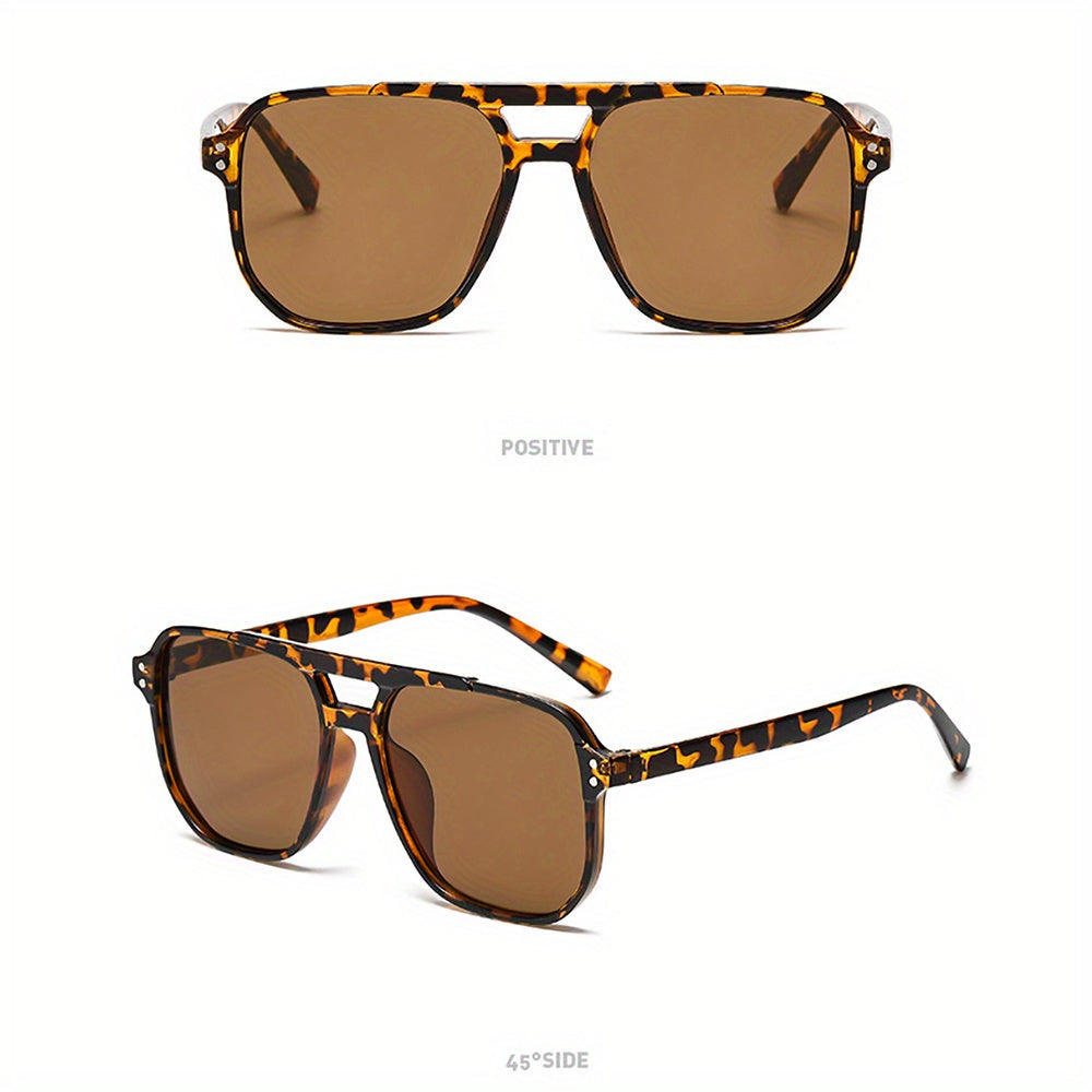 3pcs Rectangular Leopard Print Sunglasses for Women – Dual Bridge Reflective Mirror Lens PC Frame Fashion Eyewear Set for Daily Wear Summer Festival Birthday Mother's Day Gift