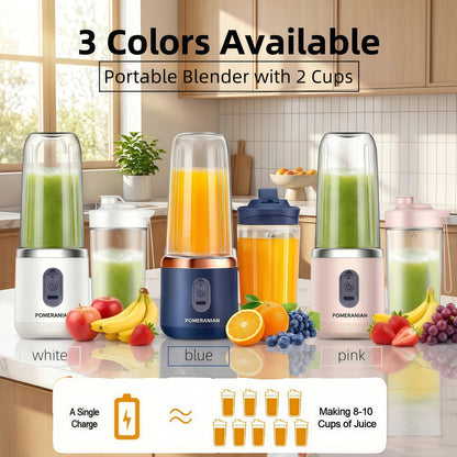 Portable Personal Blender Juicer 1500mAh USB Rechargeable – Food Grade ABS Double Cup Fruit & Vegetable Smoothie Maker, Multifunctional Mini Juicer for Home, Travel & Gym, Gift Box Included