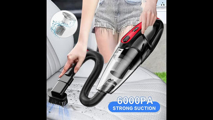 Handheld Car Vacuum Cleaner 6000PA 2000mAh Rechargeable 40dB Low Noise 5 Accessories for Car Home Pet Hair Pink