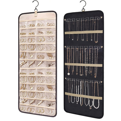 Dual-Sided Hanging Jewelry Organizer with 360° Rotating Hanger – Wall Mount Display Holder for Earrings Bracelets Rings Necklaces, Bedroom Closet Jewelry Storage Rack, Mother's Day Gift