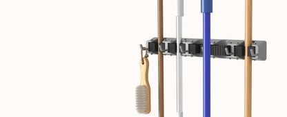 Wall-Mounted Mop and Broom Holder Organizer 5 Slots 6 Hooks Heavy-Duty Non-Slip Cleaning Tool Rack for Home Garage Kitchen Laundry Room Boat – Easy Install on Any Surface