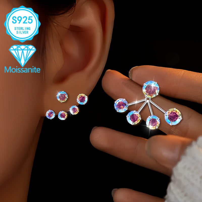 925 Sterling Silver Colorful Moissanite Torus Hoop Earrings for Women – Unique Boho Dazzling Design, Hypoallergenic Cute Delicate Jewelry for Party Daily Wear Christmas Festival Gift