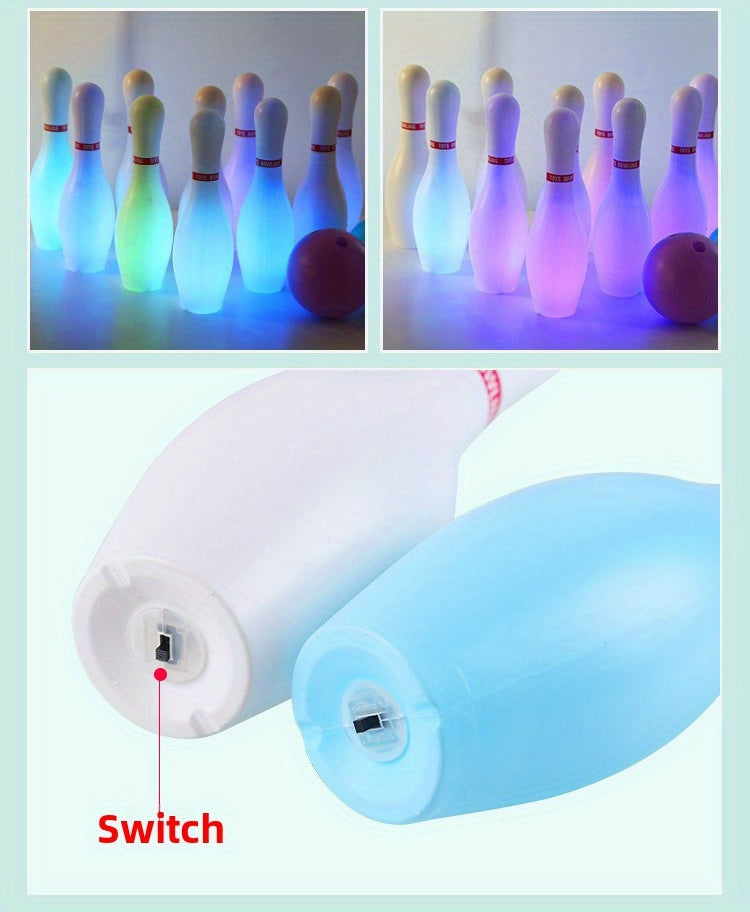 Light Up Kids Bowling Set 10 Glow Bowling Pins & 2 Balls Indoor Outdoor Bowling Game for Boys Girls Toddlers – 7.87" Tall Pins Fun Birthday Holiday Gift Toy for Ages 3+