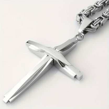 Stainless Steel Cross Necklace and Bracelet Set Unisex Boho Vintage Thickened Silver Jewelry Set for Men and Women Daily Wear Party Gift