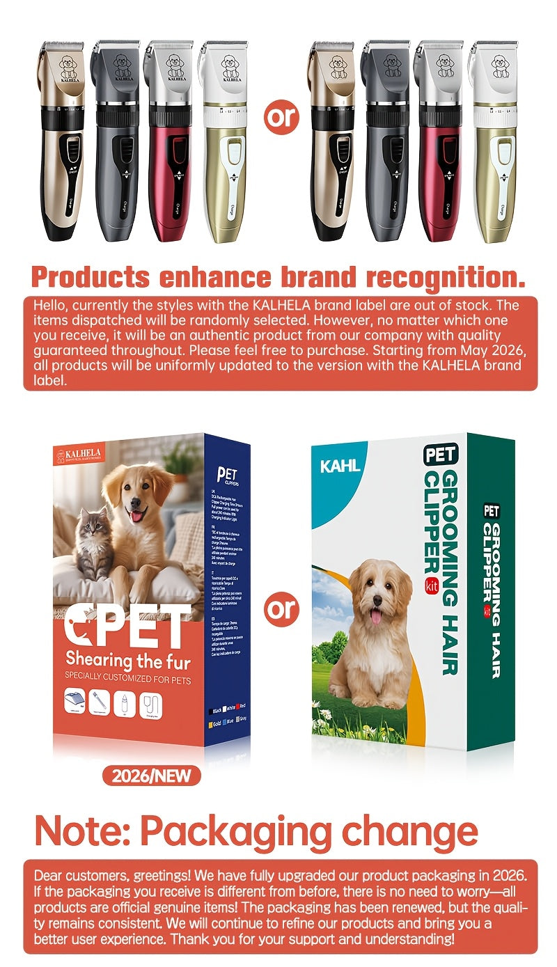 USB Rechargeable Pet Grooming Clippers Kit for Dogs & Cats – Ceramic Blades, Low Noise, Cordless Electric Clipper Set with Brush & Comb