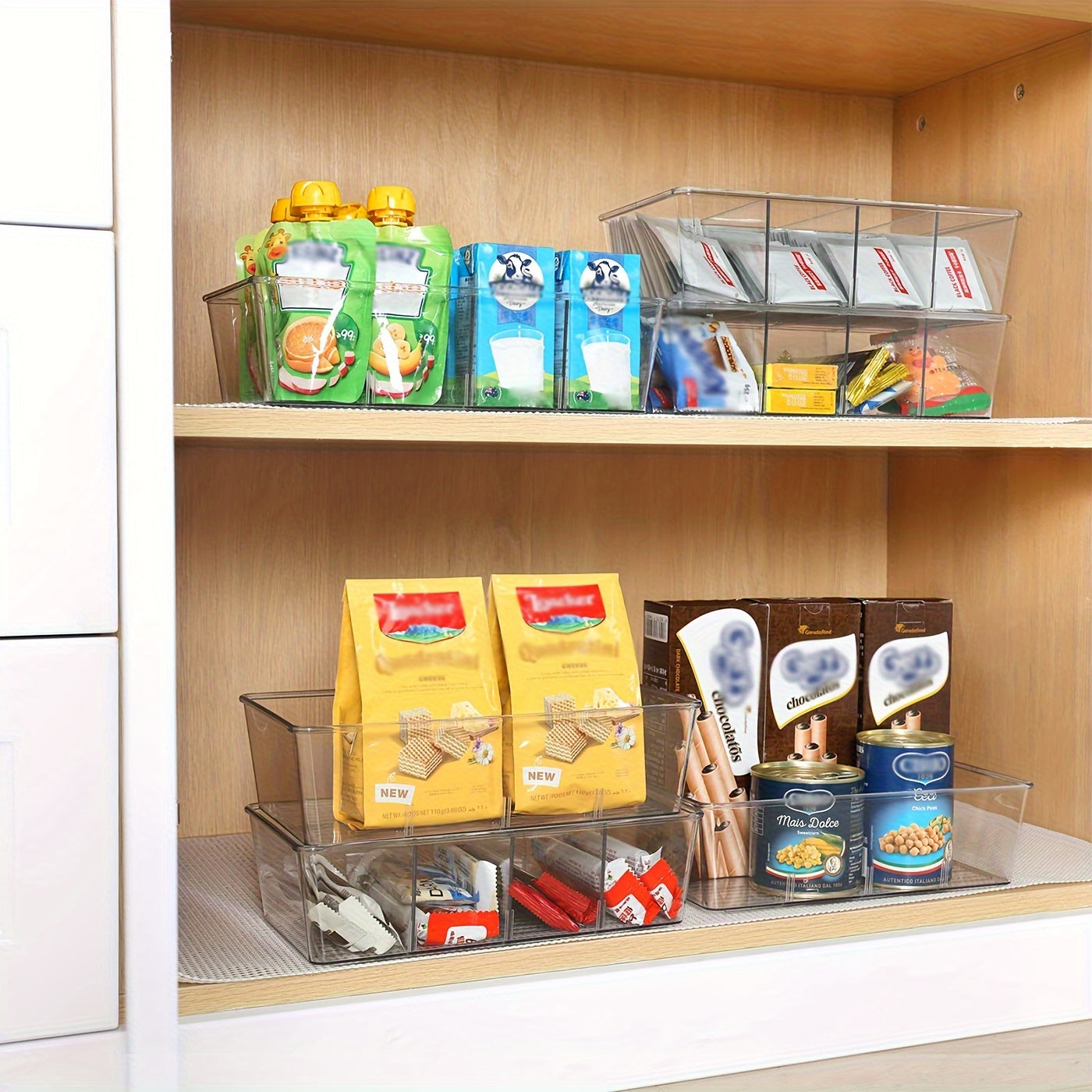 Clear Pantry Organizer Bins Set of 6 Plastic Food Storage Containers for Kitchen Fridge Cabinet Snack Spice Condiment Pouch Organization