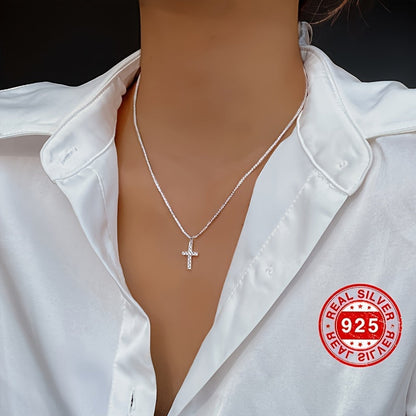 925 Sterling Silver Mini Cross Necklace – Dainty Elegant Cross Pendant Necklace for Women, Hypoallergenic Light Luxury Jewelry, Perfect Gift for Christmas, Baptism, Confirmation & Everyday Faith Wear