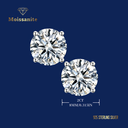 Lab Moissanite Stud Earrings D Color VVS1 Clarity – Brilliant Round Cut 18K Gold Plated 925 Sterling Silver, 1CT 2CT 4CT 6CT, Jewelry Box Included, Gift for Women Girls