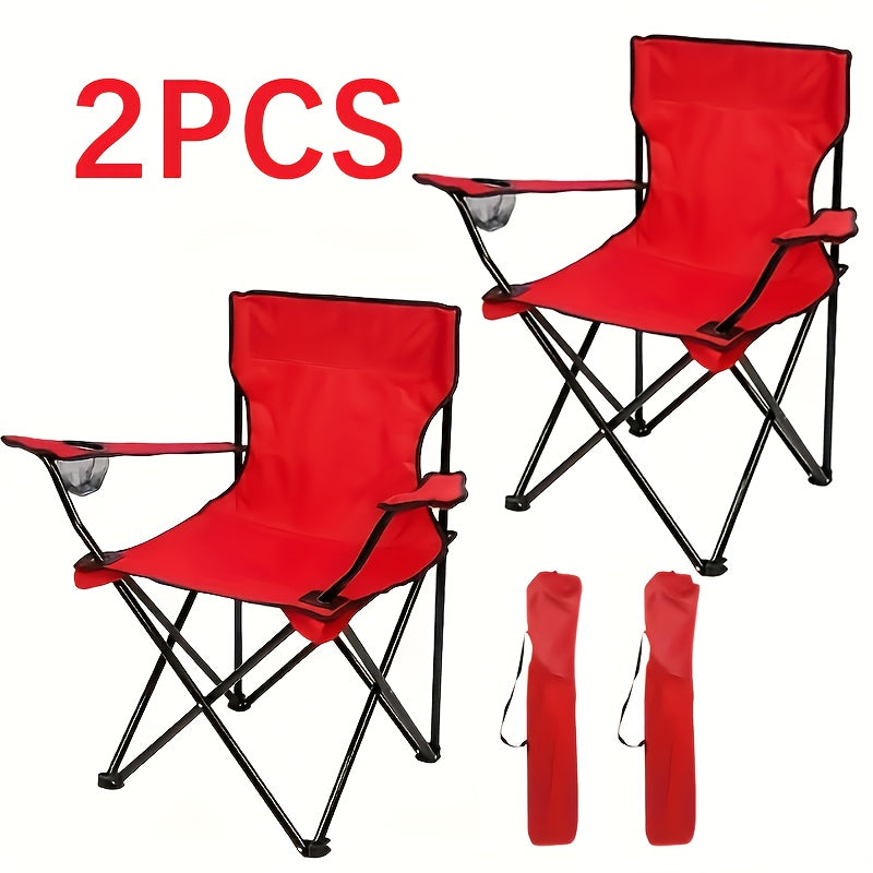 Foldable Camping Chairs 2 Pack – Steel Frame Oxford Cloth Cup Holders Portable Storage Bags for Outdoor BBQ Courtyard Beach Picnic Holiday Gift