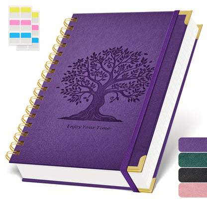 A5 Spiral Notebook Hardcover 300 Pages – Thick 100GSM No Bleed-Through Paper, Leather Cover Journal for College, Work & Writing – For Men & Women (Pink, Black, Green, Purple)