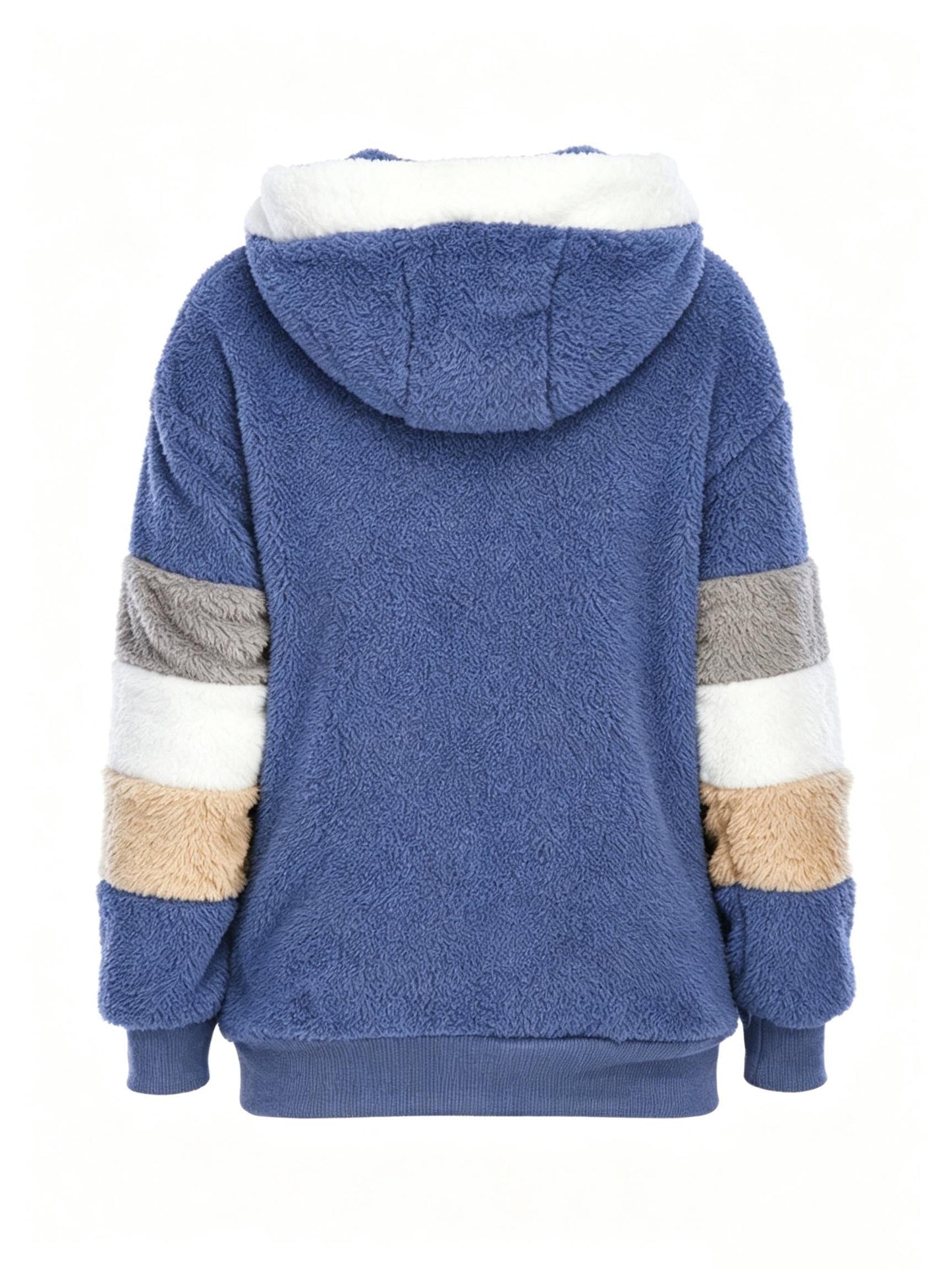 Women's Teddy Bear Jacket – Autumn Winter Color Block Zip-Up Fleece Coat, Soft Warm Casual Outerwear, 2 Color Combinations, Sizes S-XL, Cozy Street Style Jacket