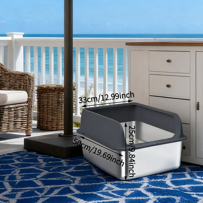 Stainless Steel Cat Litter Box Odor-Proof High-Sided Metal Litter Tray – Non-Stick Leak-Proof Easy Clean Indoor Cat Toilet for Large Medium Small Cats, Multiple Sizes & Colors