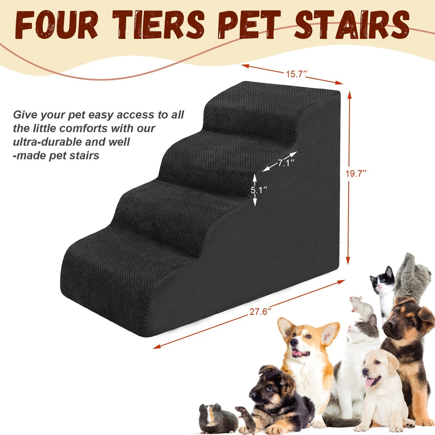 Memory Foam Dog Steps Pet Stairs 2 3 4 Step with Non-Slip Bottom & Washable Cover – Supportive Pet Steps for Sofa Bed, Great for Senior Dogs & Puppies, Multiple Colors