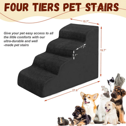Memory Foam Dog Steps Pet Stairs 2 3 4 Step with Non-Slip Bottom & Washable Cover – Supportive Pet Steps for Sofa Bed, Great for Senior Dogs & Puppies, Multiple Colors