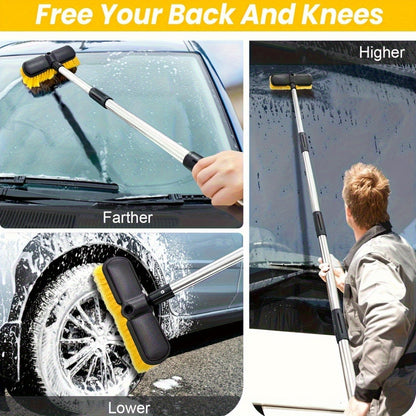 69 Inch Car Wash Brush with Long Handle 8-Piece Car Wash Kit – Tire Brush Window Squeegee Chenille Microfiber Mitt Detailing Brushes for Car Truck SUV RV – Extendable Car Cleaning Supplies